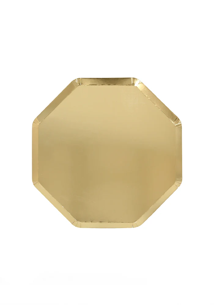8 Assiettes Dorées Octogonales Grand Modèle