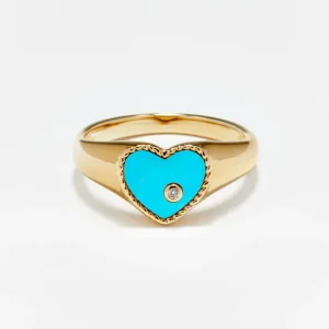 Baby Chevalière Coeur Turquoise