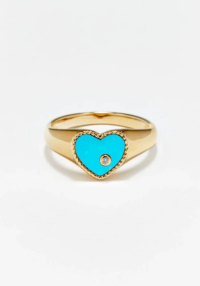 Baby Chevalière Coeur Turquoise