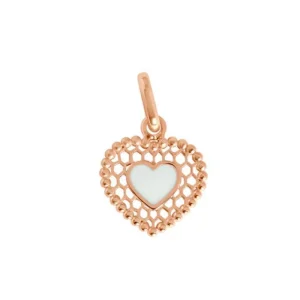 Pendentif Coeur Dentelle Or Rose Résine Blanc