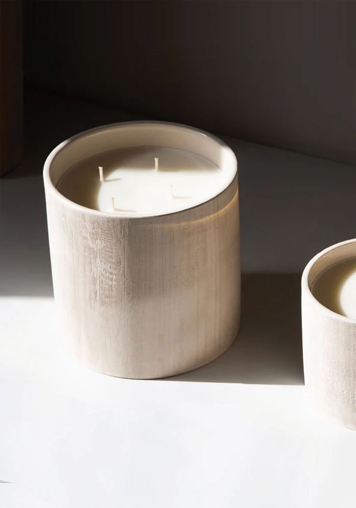 Bougie Céramique Striée Blanche L – Image 2