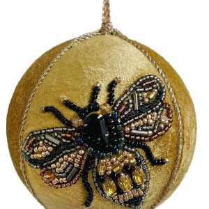 Boule De Noël Velours Moutarde Et Abeille Petit Modèle