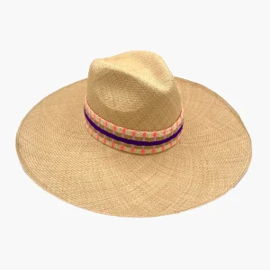 Chapeau Bords XXL Bande Violette Et Corail