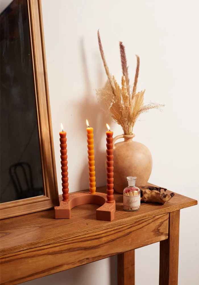 Set De 4 Bougies Cierges Taper Rouge Et Terracotta – Image 3
