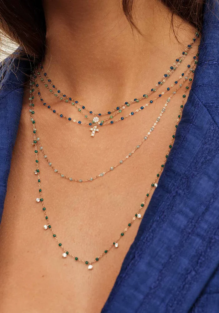 Sautoir Classique Gigi Or Rose Et Résines Aqua 86cm – Image 3