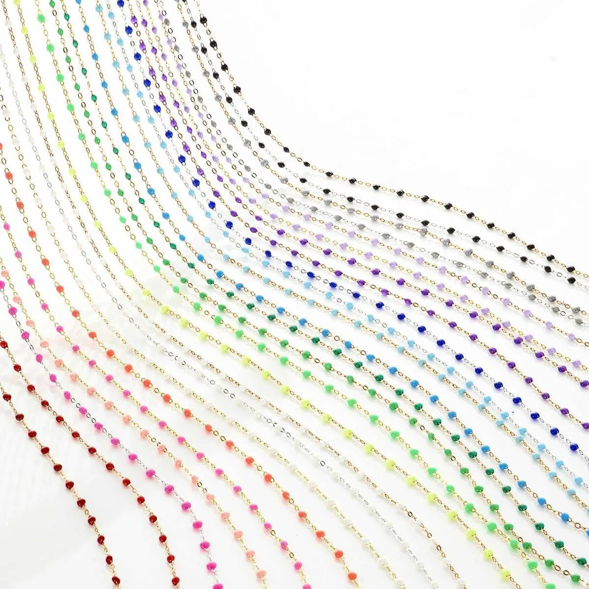 Sautoir Classique Gigi Or Blanc Et Résines Prusse 60cm – Image 4