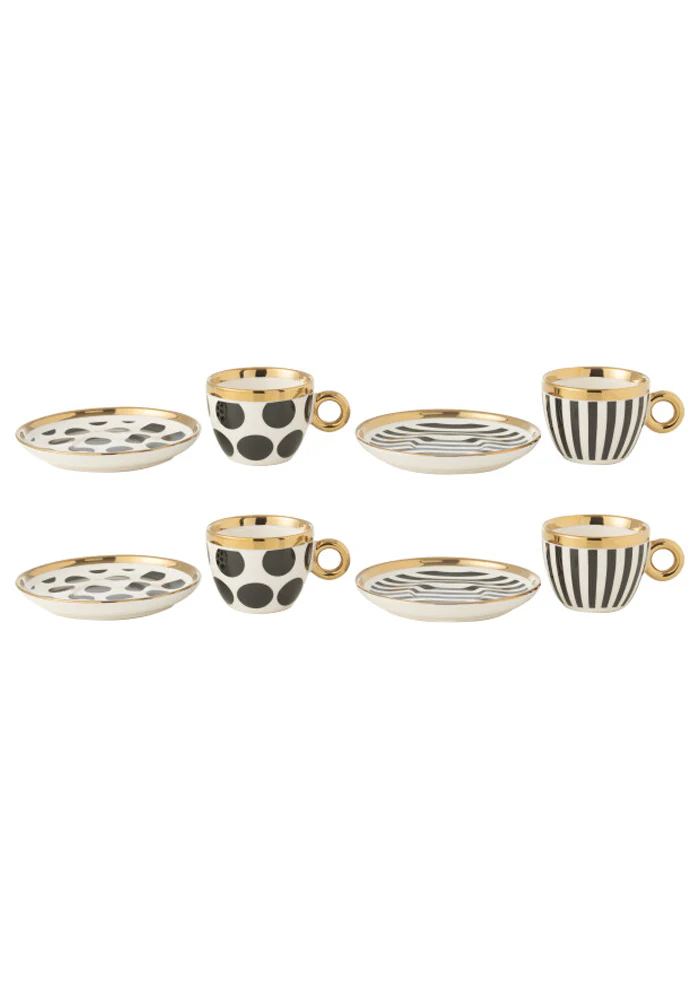 Lot De 4 Tasses Et Soucoupes Noires Et Blanches – Image 3