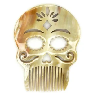 Peigne A Moustache Tête De Mort Mexicaine En Corne