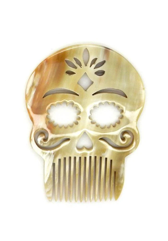 Peigne A Moustache Tête De Mort Mexicaine En Corne