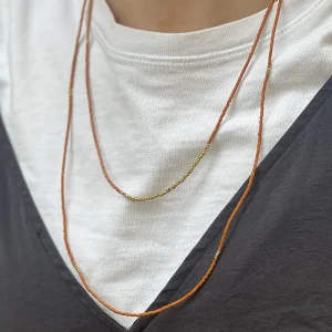 Sautoir Perles Orange et Hématites