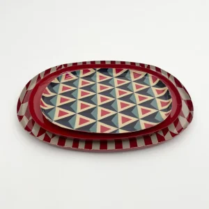 Set De 3 Plateaux Vintage Ovales Bordeaux