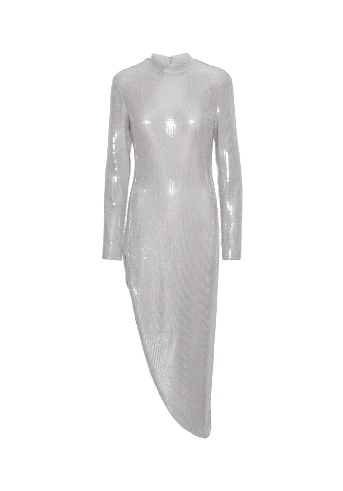 Robe Sequin Slit Sequins Gris Clair – Image 5