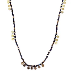 Sautoir Lara Multi Perles En Pierre + Multi Pastilles Martelees Acier Jaune