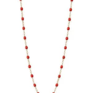 Sautoir Classique Gigi Or Rose Et Résines Coquelicot 60cm