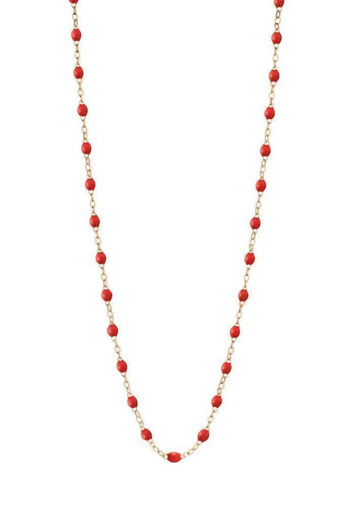 Sautoir Classique Gigi Or Rose Et Résines Coquelicot 60cm