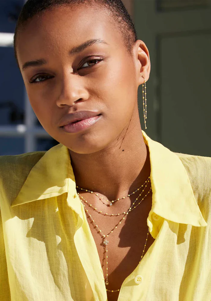 Sautoir Classique Gigi Or Rose Et Résines Mimosa 60cm – Image 4