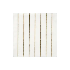 16 Serviettes Blanches Et Dorées Petit Modèle