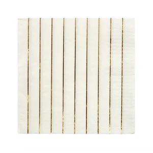 16 Serviettes Blanches Et Dorées Grand Modèle