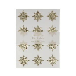 8 Feuilles De Stickers Etoiles 8 Branches Paillettes Dorees